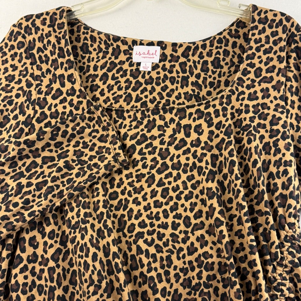 Isabel Maternity Dress Womens L Leopard Print Brown Ruched Long Sleeve 029052265